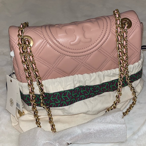 👛Tory Burch Fleming Soft Convertible Shoulder Bag: Pink Moon Leather/Chain👛 - Picture 7 of 17